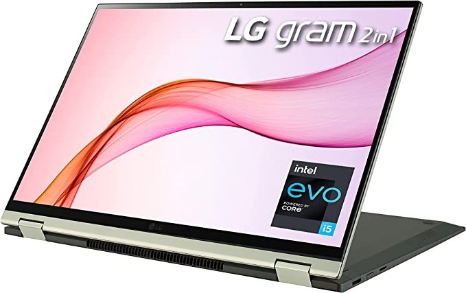 LG Gram 16T90P 16" WQXGA (2560 x 1600) 2-in-1 Lightweight Touch Display Laptop, Intel Evo 11th Gen Core i5 , 16GB RAM, 512GB SSD, 21 Hour Battery, Alexa Built-in, 2X USB-C, HDMI, USB- Green