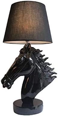 WAJklj Resin Desk Lamp Post Modern Hotel Decoration LED Desk Lamp Art Living Room Bedroom Bed Head Gold Horse Head Light (Color : Black)
