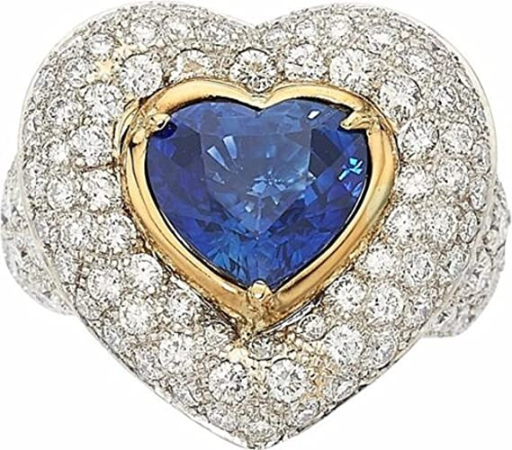 Blue Sapphire Heart UNHEATED (GIA) Ring with Diamonds 6.71TCW Platinum/18KYG