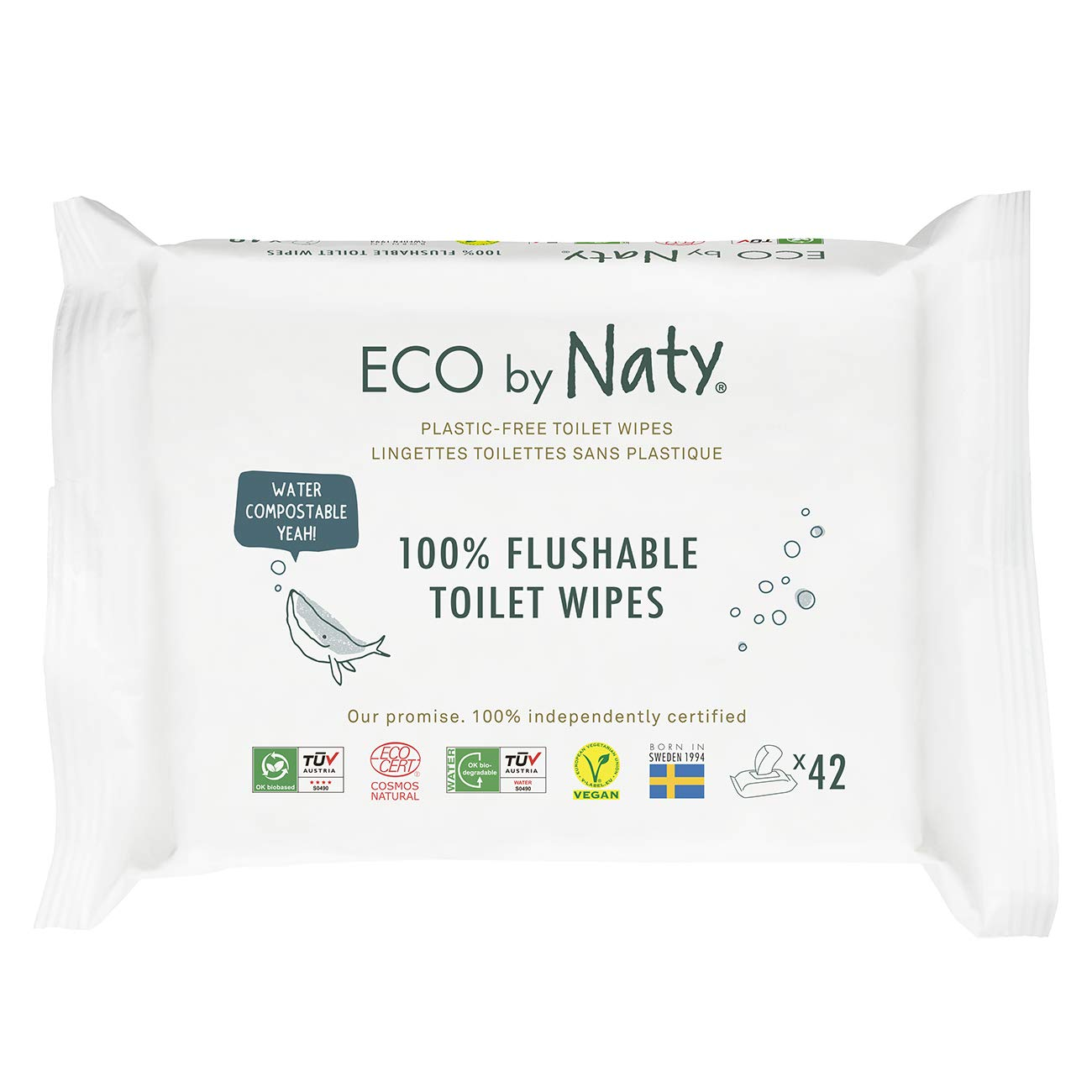 Eco By Naty Washable Baby Wipes - Compostable and plant-based, chemical-free, hypoallergenic baby wipes for baby sensitive skin, 42 wipes per pack