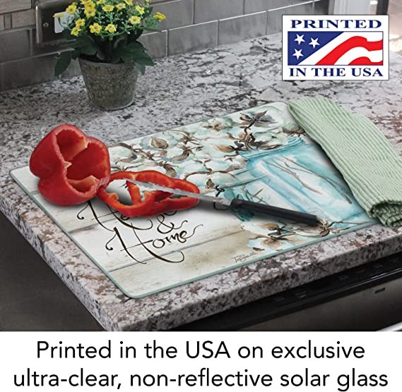 CounterArt Cotton Boll Heart & Home 3mm Heat Resistant Tempered Glass Cutting Board 38.10cm x 30.48cm Made in the USA Dishwasher Safe