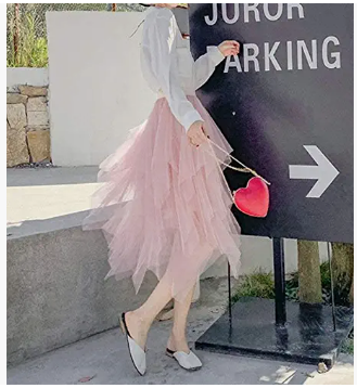 LBKKC women's tul skirt formal asymmetrical skirt - MIDI with high low cut, skirt up to knee length with elastic thighs