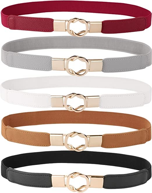 JASGOOD women's vintage stretch-tight waistband with metallic gold-tone buckle