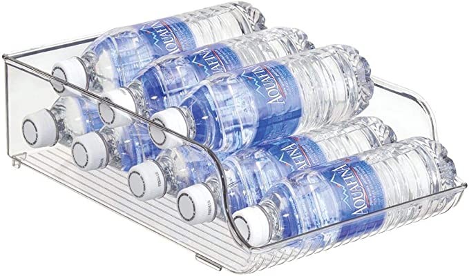 Plastic Refrigerator and Freezer Storage Organizer Bin Water Bottle and Drink Holder for Kitchen, Basement, Garage Fridge, BPA-Free, Clear