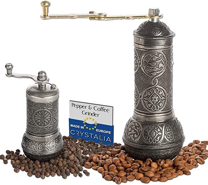Crystalia Coffee Grinder and Black Pepper Grinder Set of 2, Dark Silver