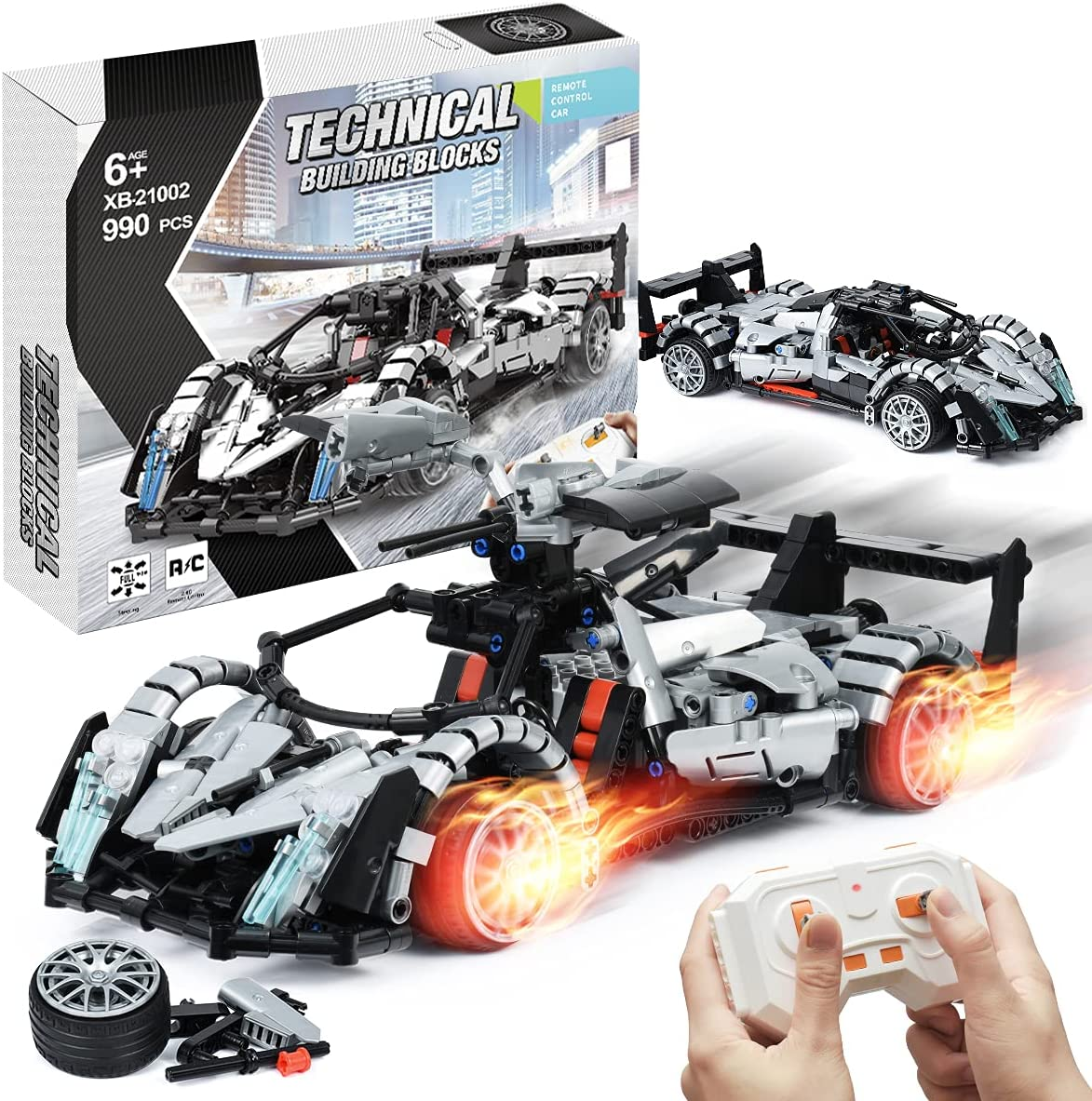 Stem rc car model kit (990pcs) building blocks toy rc car model gifts for 6 7 8 9 10 11 12 13+ and adults
