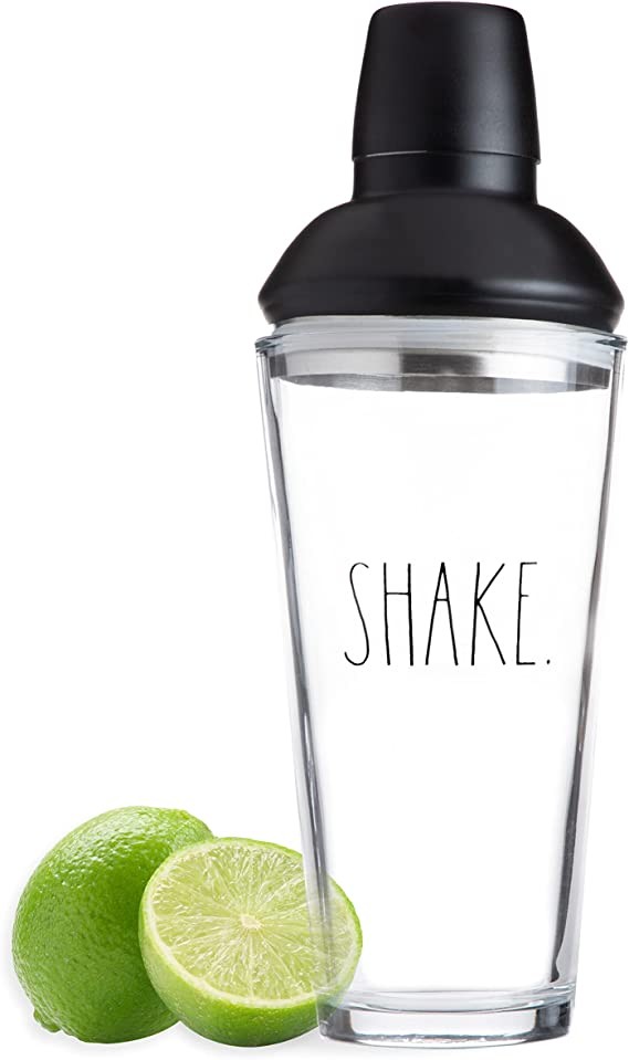Rae Dunn Glass Cocktail Shaker - Martini Shaker for Drinks - 23 OZ Capacity Glass Margarita Shaker for at Home Bar, Entertaining and Parties (Black)