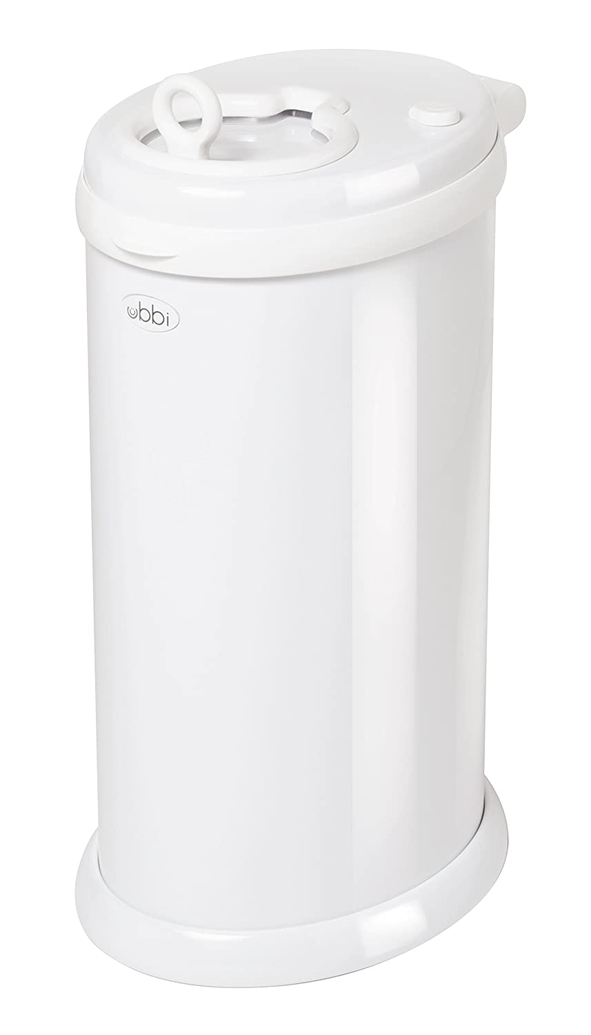 Ubbi Steel scent lock, no special bag, save money, award winning, modern design, registered must-have diaper pail, white