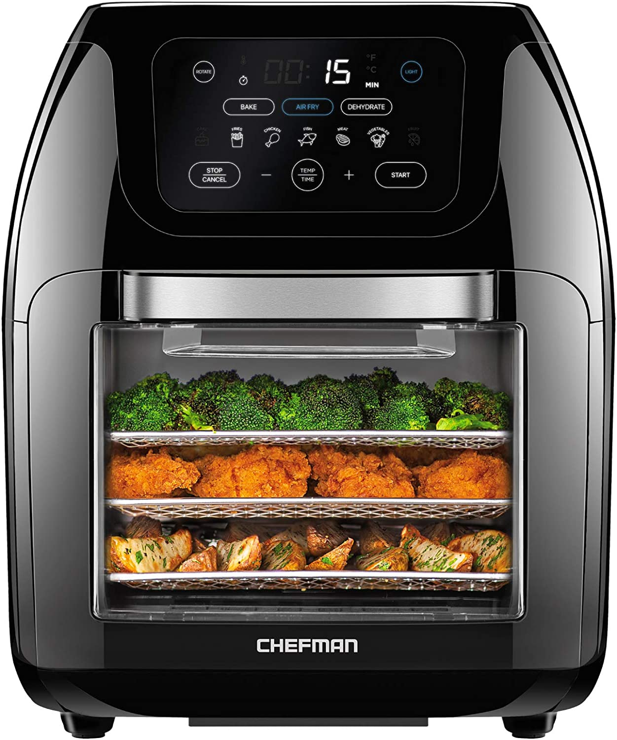 Chefman multifunctional digital fryer + grill, dehydrator, convection oven, 17 prefixes touch screen roast, roast, dehydration and roast, automatic shutdown, accessories,