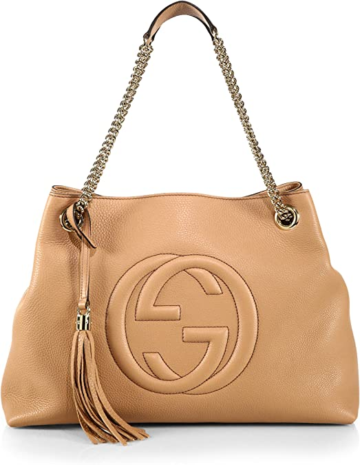 Gucci Camelia camel color lychee leather Soho shoulder bag fringe