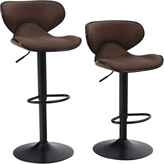 ALPHA HOME 2 Pack Bar Chairs, 360 Degree Swivel Bar Stools Set of 2 with PU Leather, Counter Stools for Kitchen Counter with 300 LBS Capacity, Adjustable Barstool from 28.34'' to 33.07'', Brown