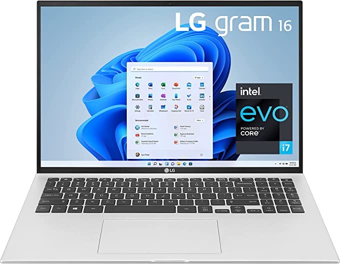 LG Gram 16Z90P Notebook 16-inch ultra-lightweight (2560 x 1600), Intel Evo 11th Gen Core i7, 16GB of RAM, 1TB SSD, Windows 11 Home, 22-hour battery, Alexa built-in, 2X USB-C, HDMI, USB-A - Silver