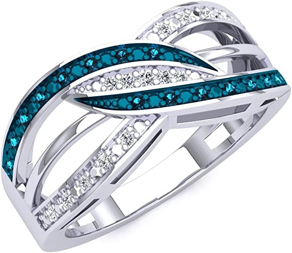 Dazzlingrock Collection 0.20 Carat (ctw) Blue & White Diamond Ladies Swirl Split Shank Right Hand Ring 1/5 CT, Sterling Silver