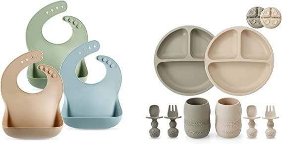 PandaEar Set of 3 Cute Silicone Baby Bibs & Silicone Baby Feeding Set