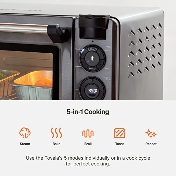 Tovala Smart Oven, 5-in-1 Countertop Toaster Oven - Toast, Steam, Bake, Bake and Reheat - Smartphone-Controlled Convection Oven Includes Meal Subscription Credits ($50 Value)