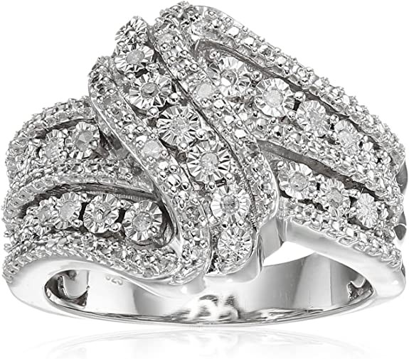 Amazon Collection Classic Twist with White Diamond Sterling Silver Ring (1/10cttw, I-J Color, I2-I3 Clarity)
