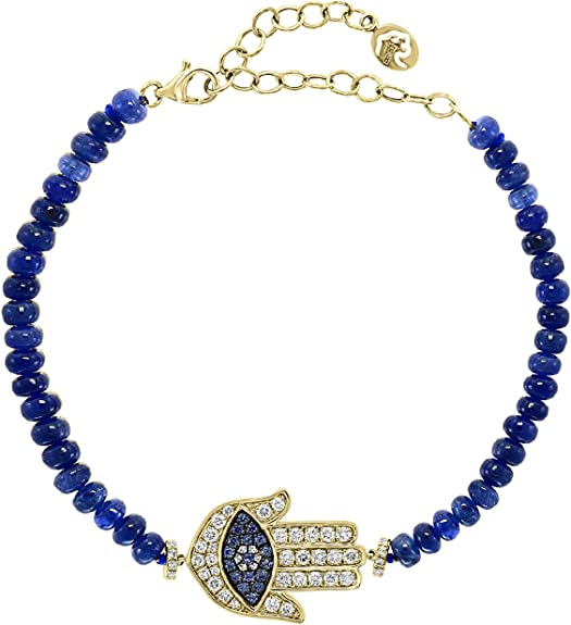 Effy Jewelry Sapphire Hamsa Hand Bracelet with Diamonds in 14K Yellow Gold, 20.45 TCW