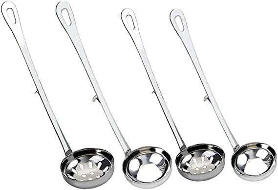 UPKOCH Soup Ladle Slotted Spoon Stainless Steel Hot Pot Serving Spoon with Hook Cookware Utensil for Home Restaurant Kitchen 4pcs