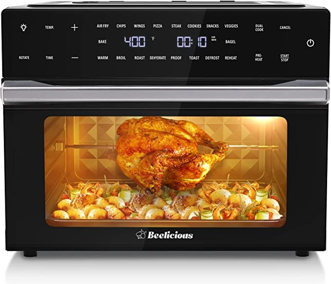 Beelicious 32QT Oversized Air Fryer, 19-in-1 Air Fryer Toaster Oven Combo with Grill & Dehydor, Digital Convection Oven Countertop Air Fryer for 13" Pizza, 6 Accessories, 1800w, Black