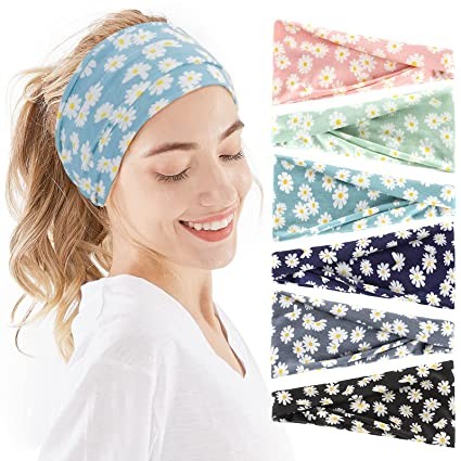 Women's hair band, 6 pieces yoga running exercise headband bohemian pattern elastic non-slip sweat-absorbing headband workout fashion headband