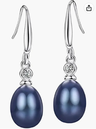 Mints earrings with natural black pearl earrings - sterling silver pendants with cultivated pearls for women, pearls, cubic zirconia