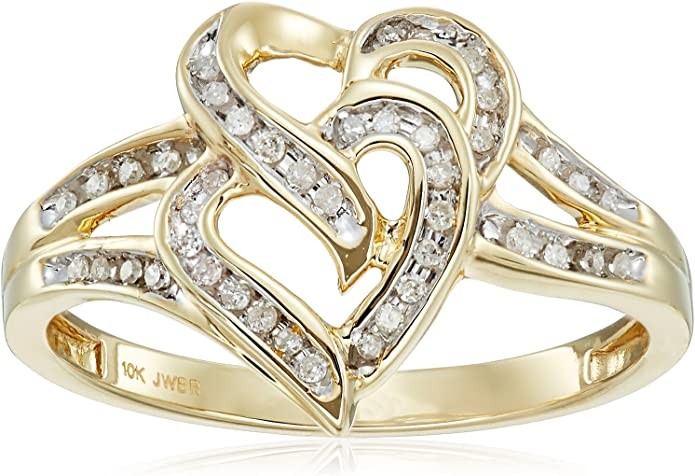 10K Yellow Gold Diamond Heart Ring (1/10cttw, Color I-J, Clarity I2-I3 Clarity)