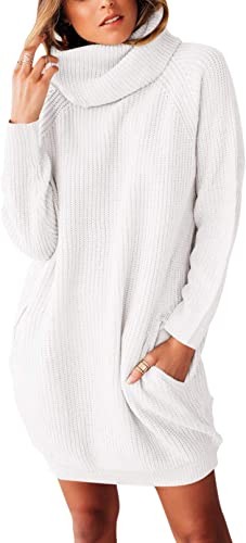 Sovoyontee women's free dress with long sleeves and turtleneck with pockets